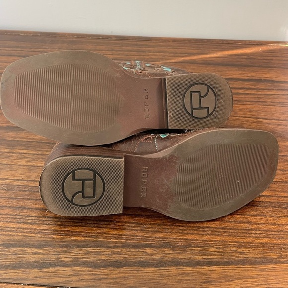 Roper, kids 3, brown leather with blue accents square toe cowboy western boot - Picture 3 of 8